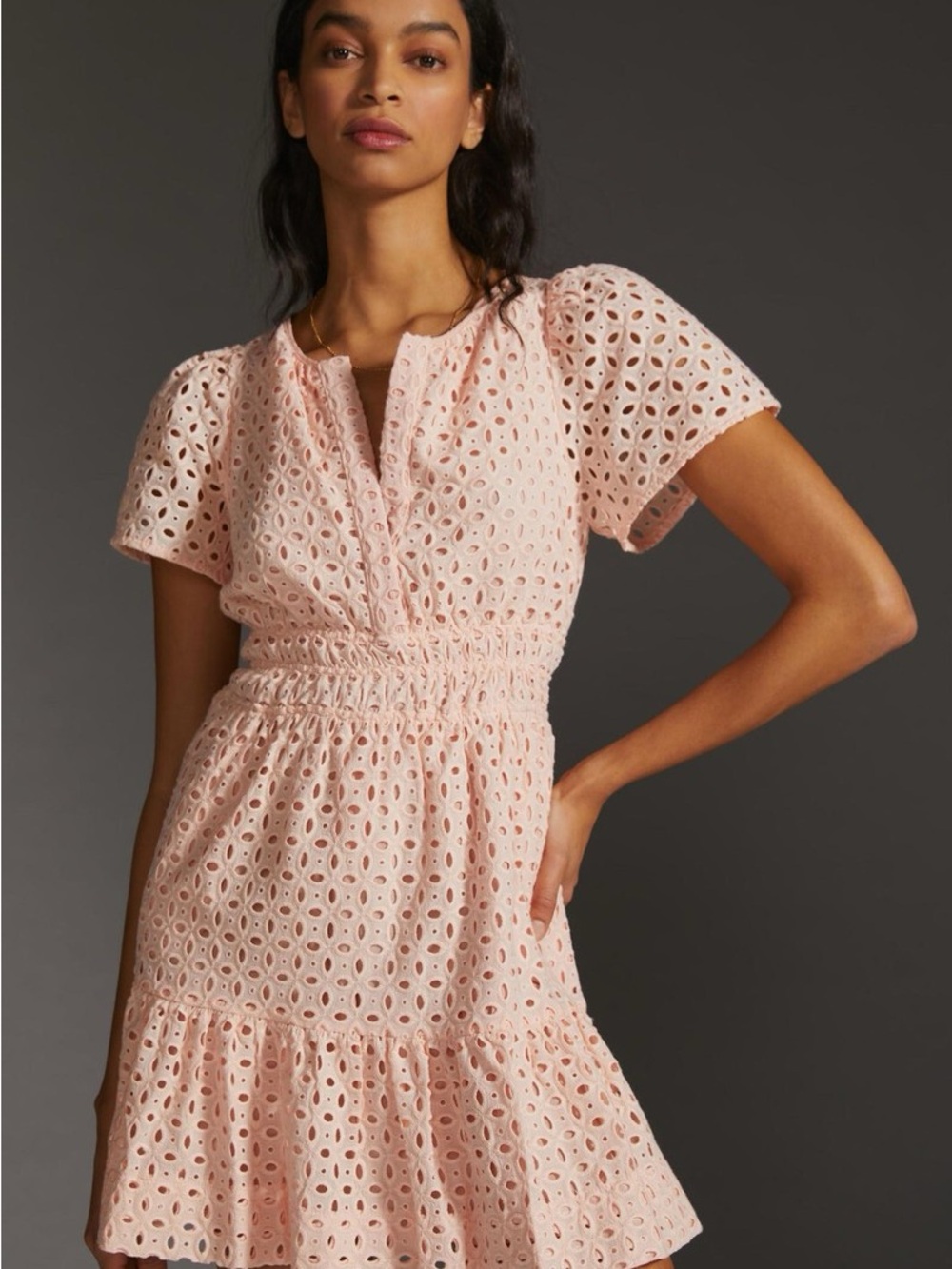 Anthropologie Blush Eyelet Short Sleeve Mini Dress